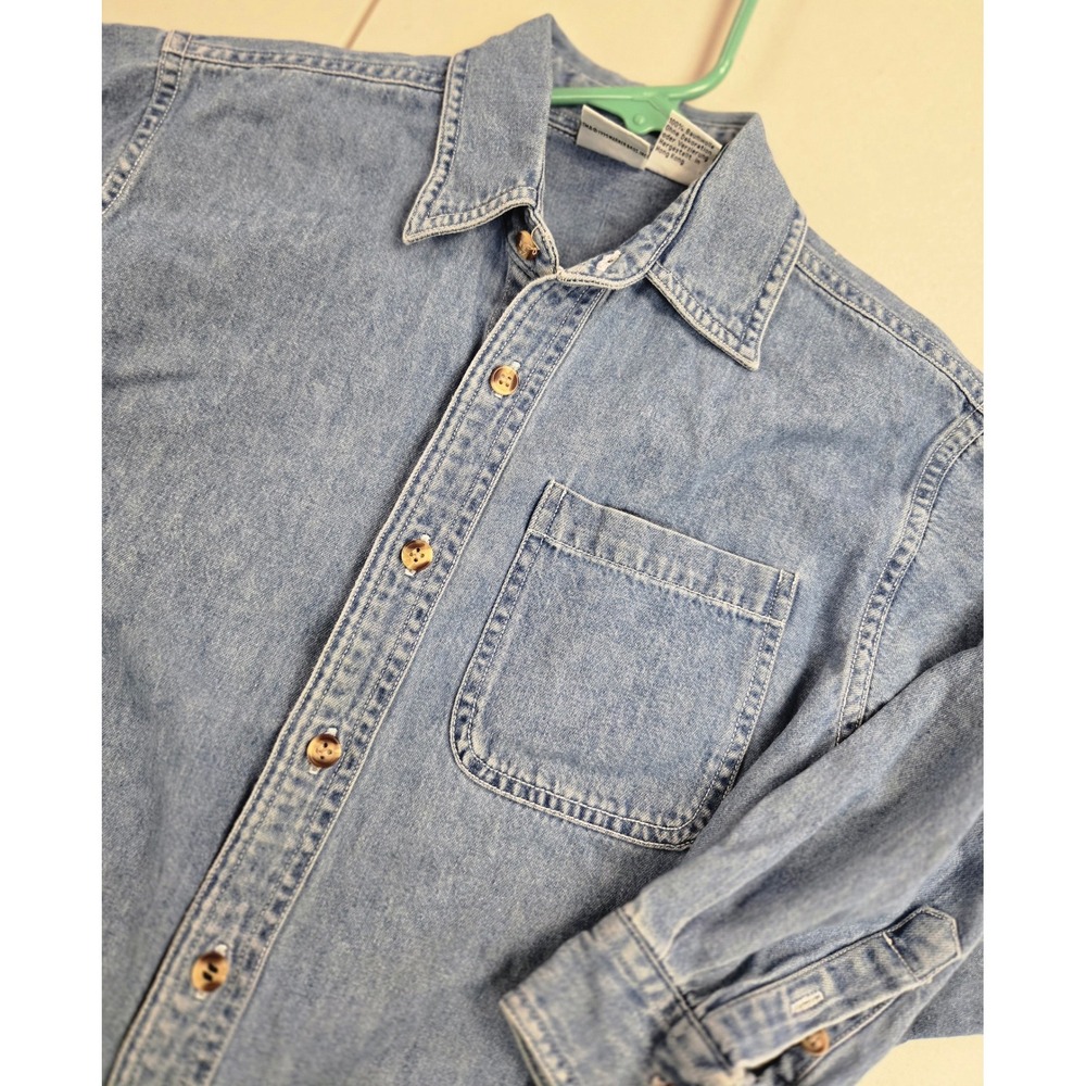 Vintage 1995 Warner Bros Acme Kids Looney Tunes Embroidered Denim Shirt Small